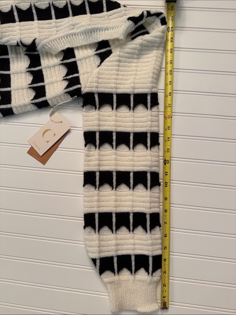 NWT Cyrus Chunky Textured Windowpane Crewneck Sweater XL Cream Black - Picture 9 of 9